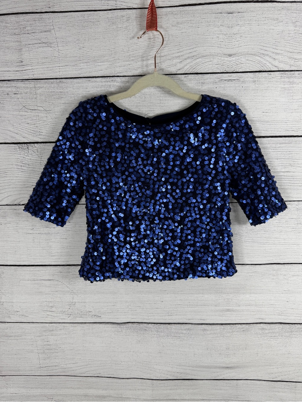Zunie Girls Royal Blue All Over Sequin Crop Top Party Blouse Size 7